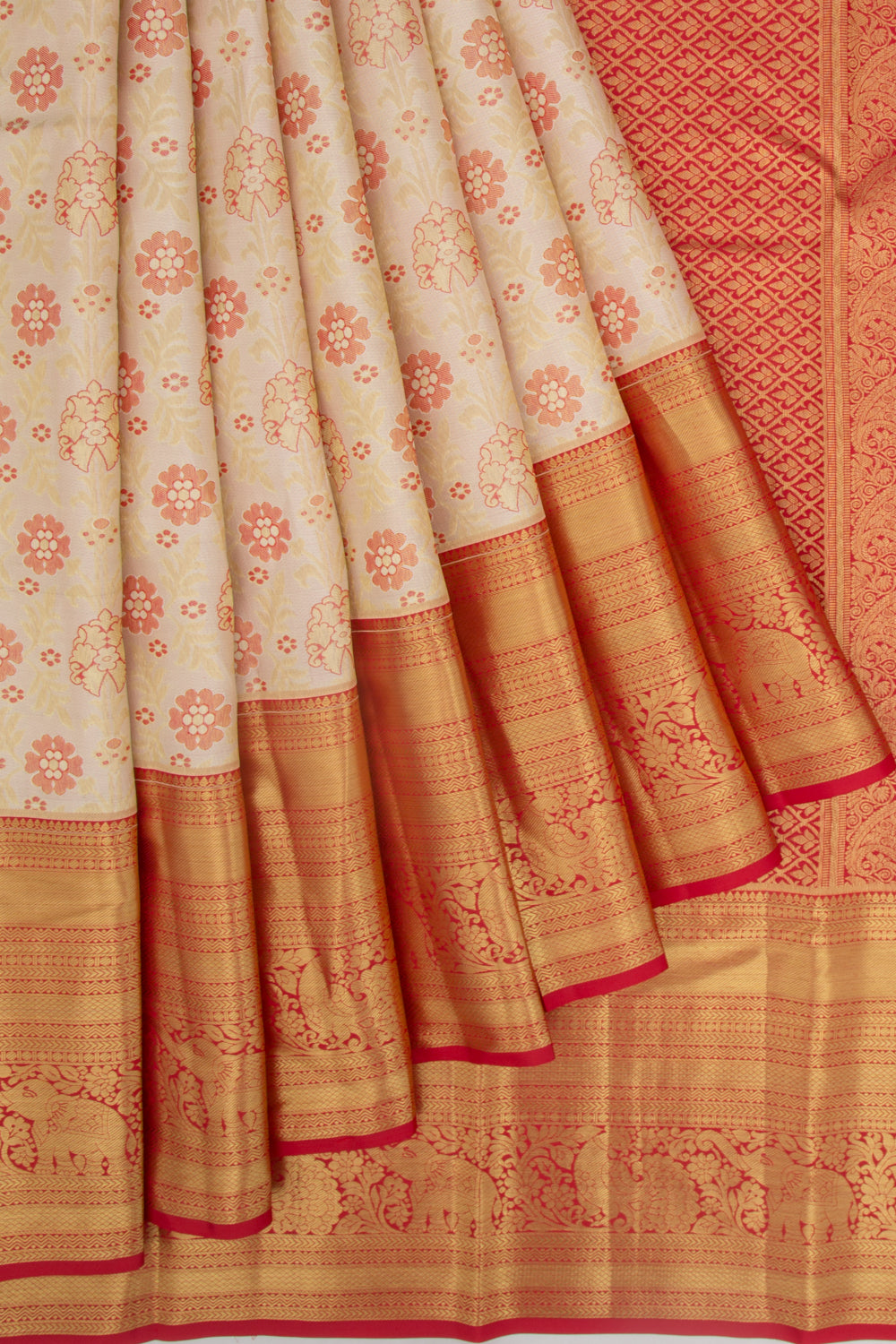 Taranga Kanchi Silk Brocade Cream Saree