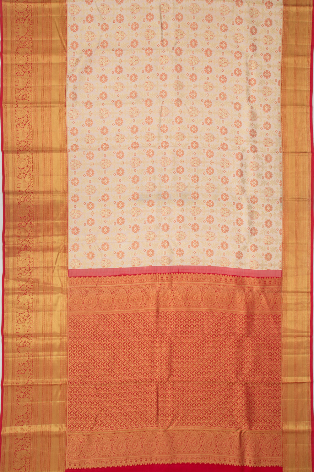 Taranga Kanchi Silk Brocade Cream Saree