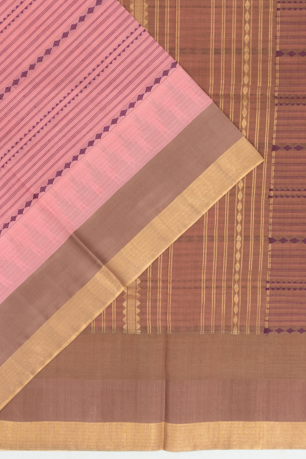 Chettinad Cotton Horizontal Lines Baby Pink Saree