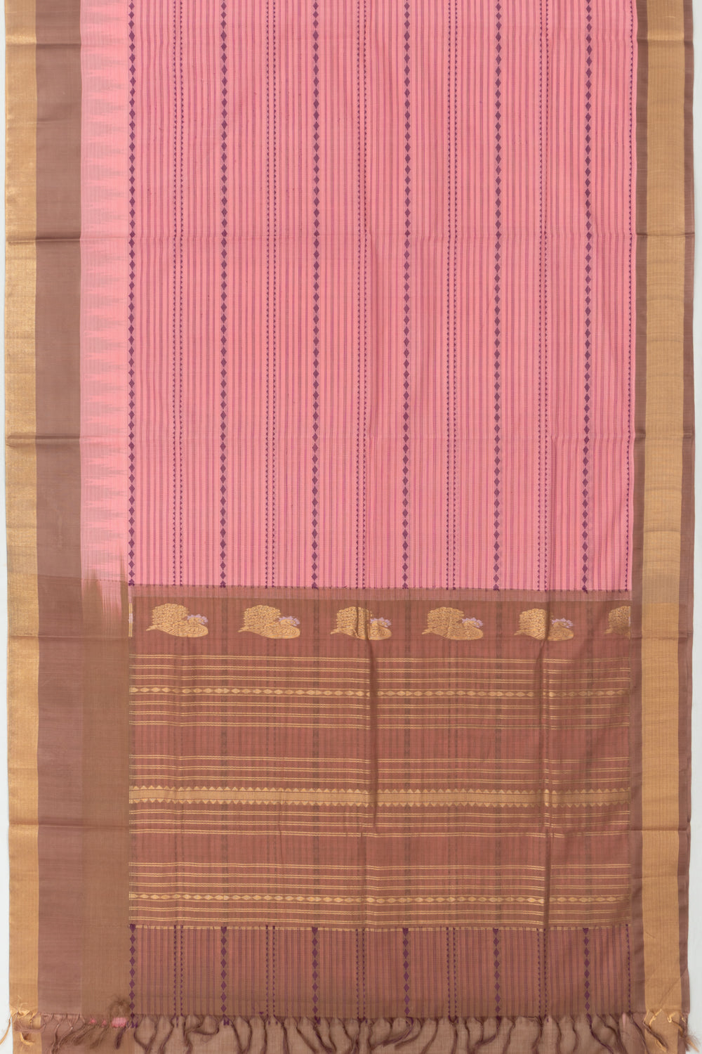 Chettinad Cotton Horizontal Lines Baby Pink Saree