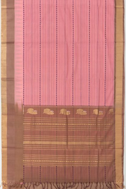 Chettinad Cotton Horizontal Lines Baby Pink Saree