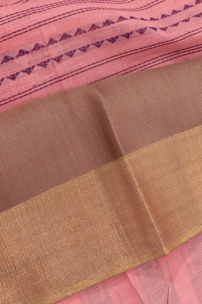 Chettinad Cotton Horizontal Lines Baby Pink Saree