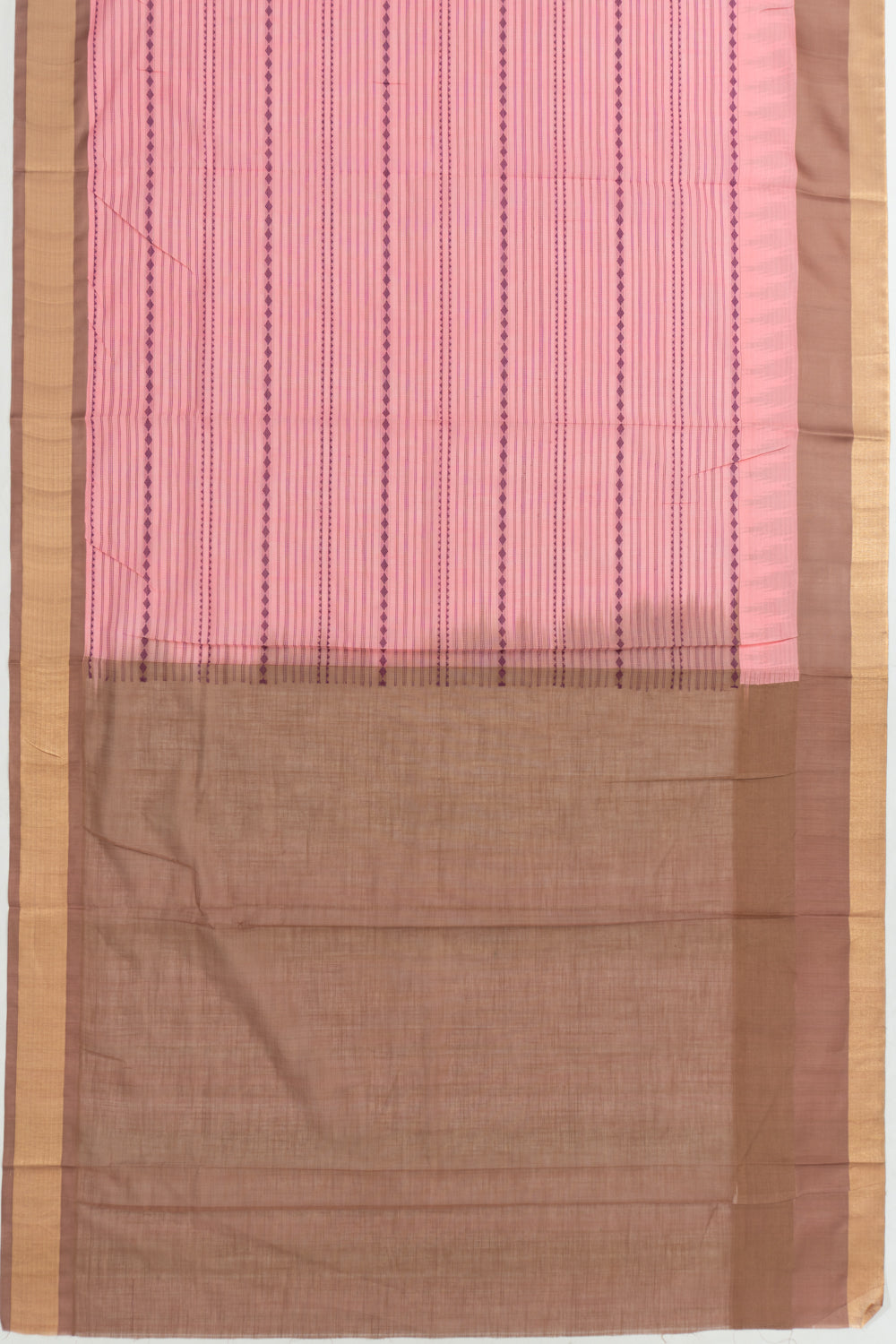 Chettinad Cotton Horizontal Lines Baby Pink Saree