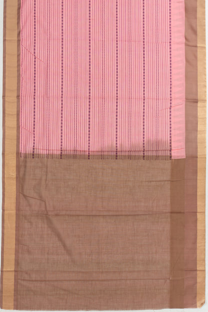 Chettinad Cotton Horizontal Lines Baby Pink Saree