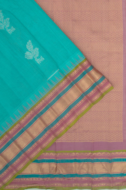 Gadwal Cotton Butta Sky Blue Saree