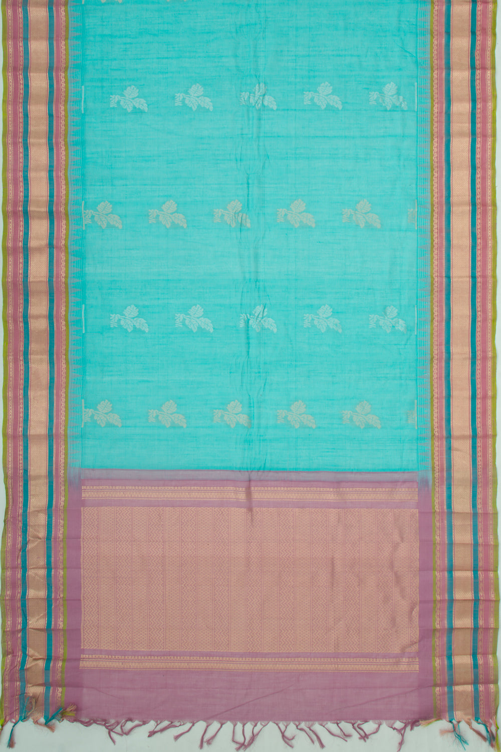 Gadwal Cotton Butta Sky Blue Saree