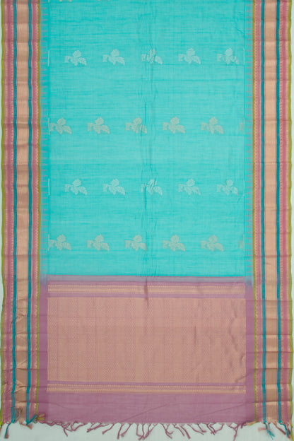 Gadwal Cotton Butta Sky Blue Saree