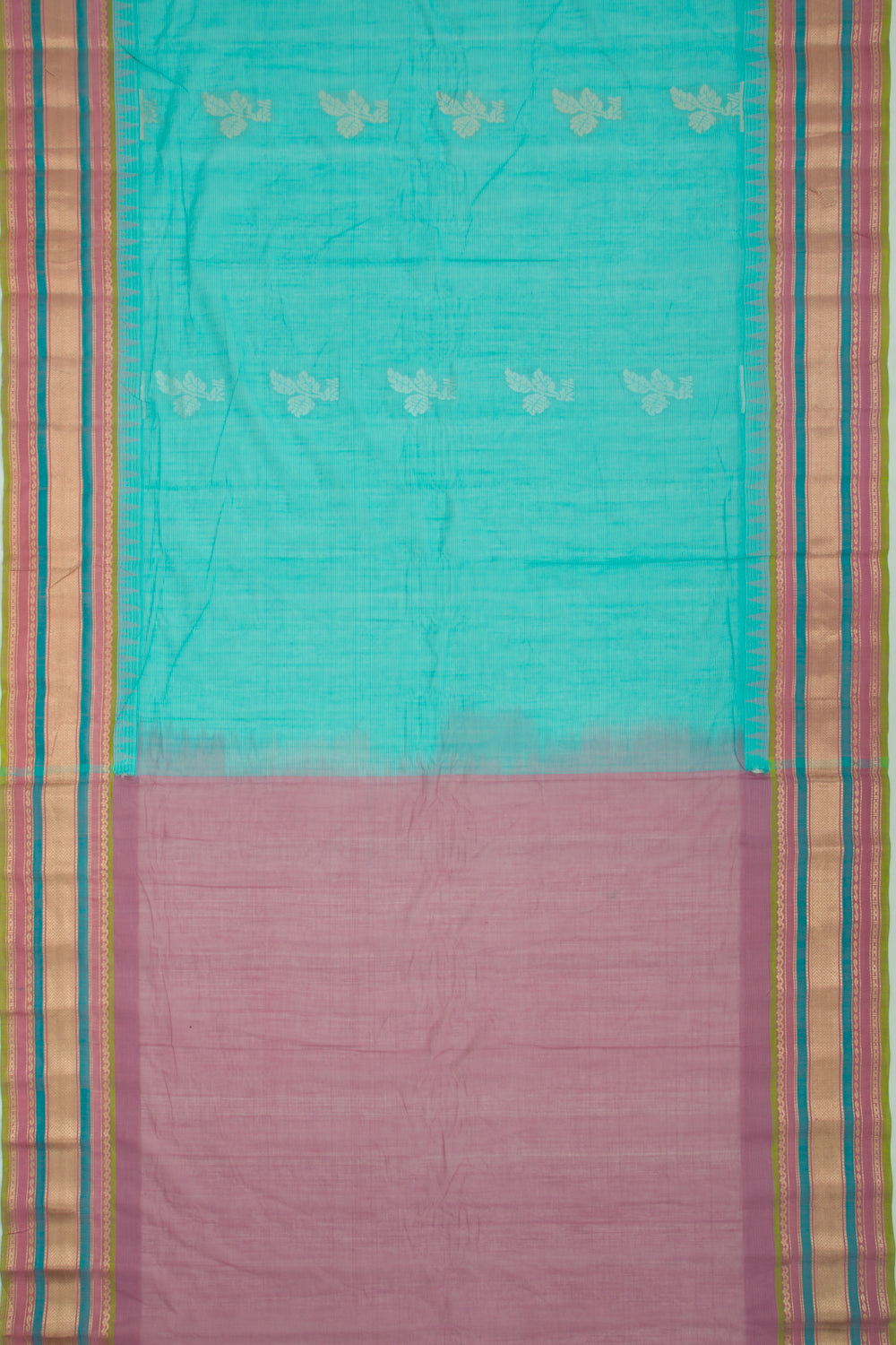 Gadwal Cotton Butta Sky Blue Saree
