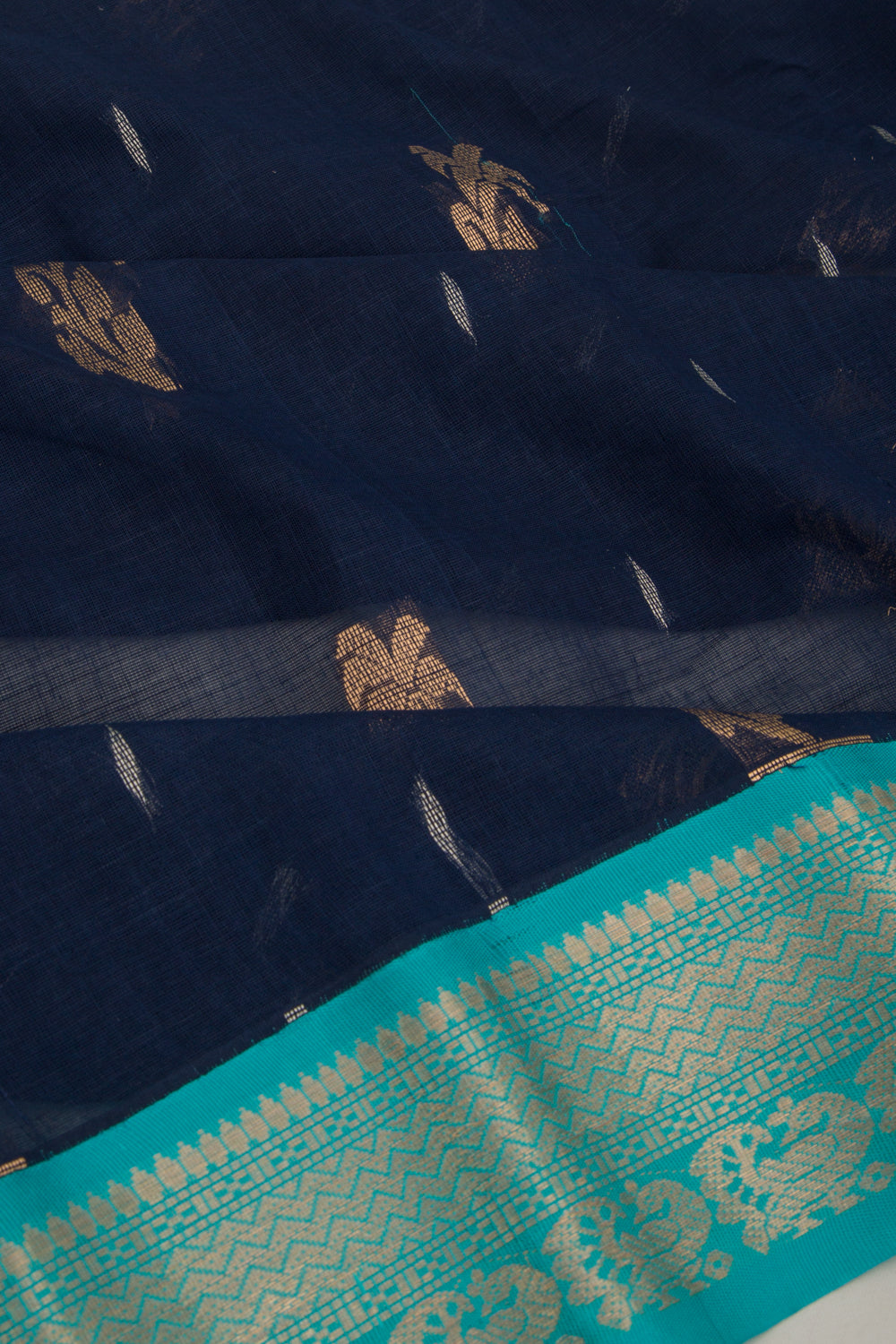 Gadwal Cotton Butta Dark Blue Saree