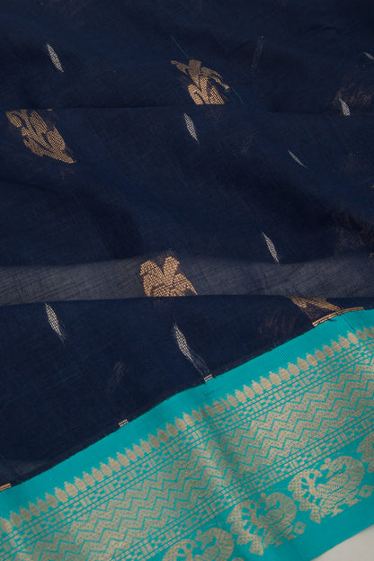 Gadwal Cotton Butta Dark Blue Saree