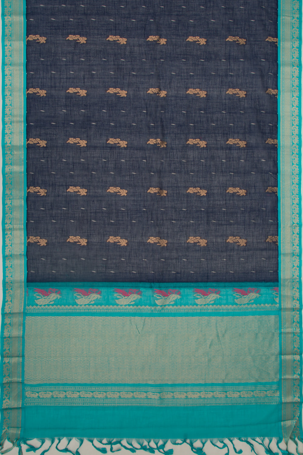 Gadwal Cotton Butta Dark Blue Saree