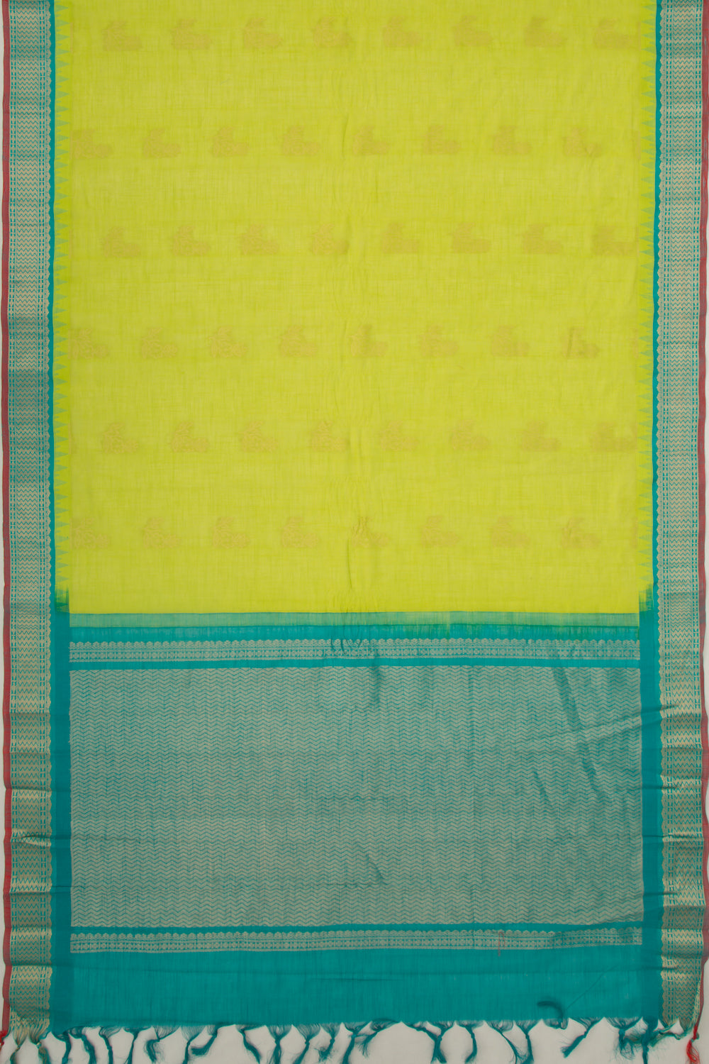 Gadwal Cotton Butta Green Saree