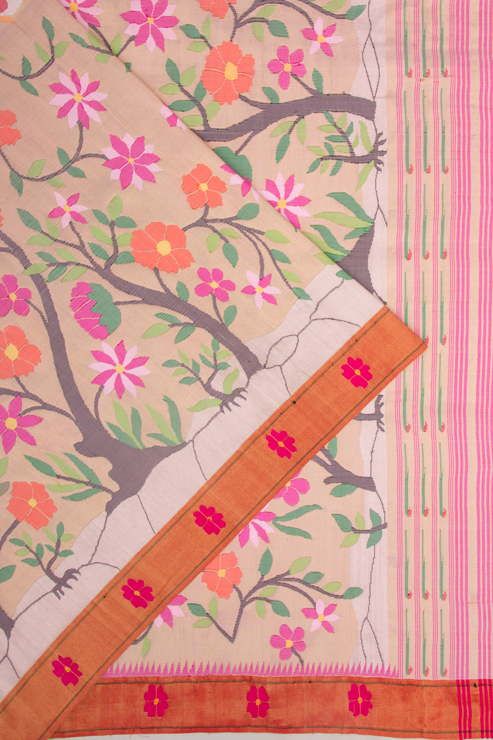 Paithani Silk Gold Tissue All Over Baby Pink Saree