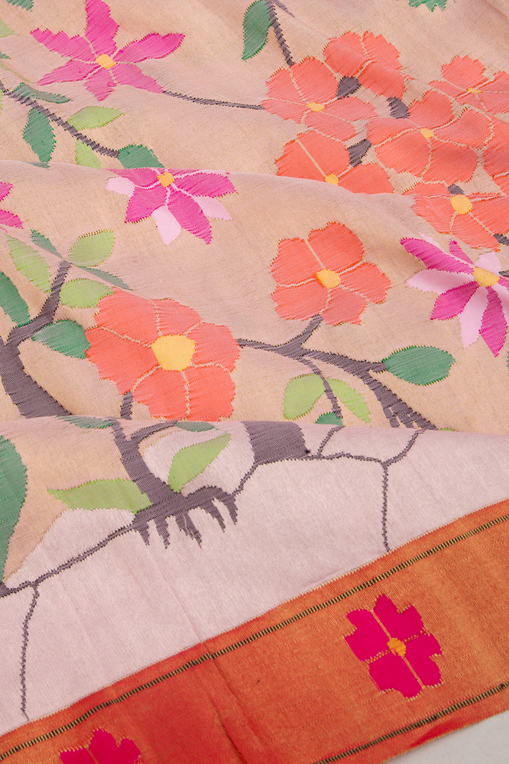 Paithani Silk Gold Tissue All Over Baby Pink Saree
