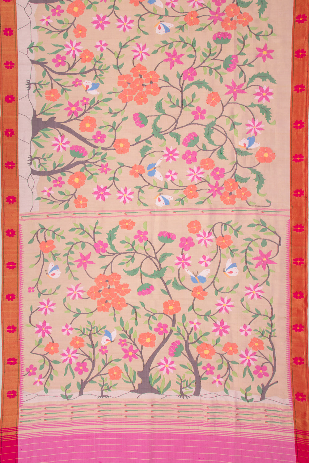 Paithani Silk Gold Tissue All Over Baby Pink Saree