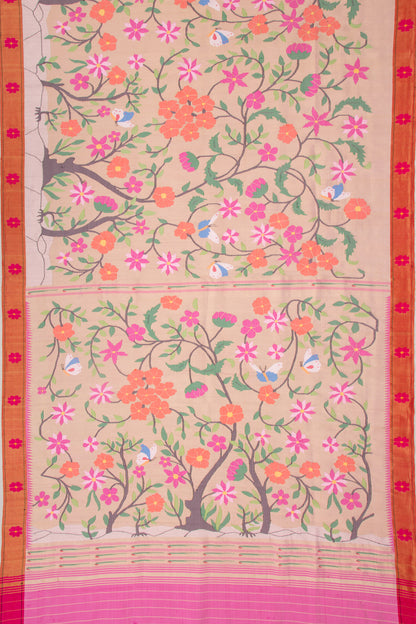 Paithani Silk Gold Tissue All Over Baby Pink Saree