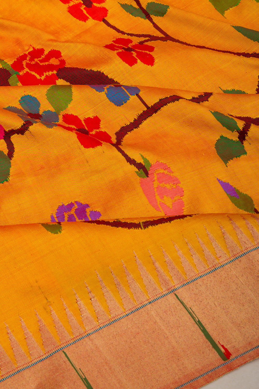 Paithani Silk All Over Musatrd Yellow Saree With Muniya Border