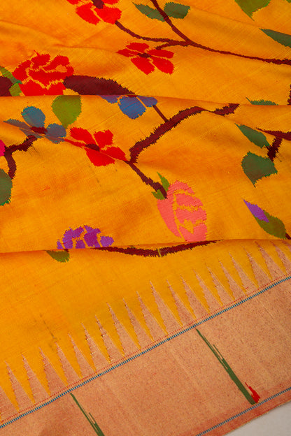 Paithani Silk All Over Musatrd Yellow Saree With Muniya Border