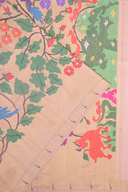 Paithani Silk Gold Tissue All Over Baby Pink Saree With Muniya Border
