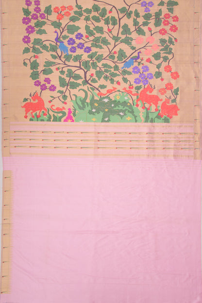 Paithani Silk Gold Tissue All Over Baby Pink Saree With Muniya Border