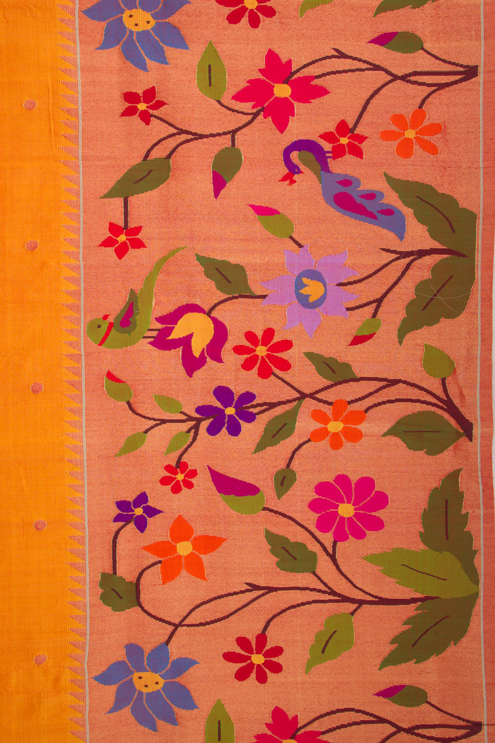 Paithani Silk Butta Tangerine Orange Saree