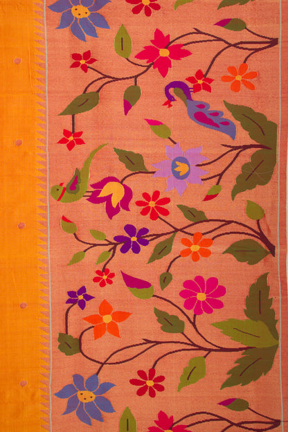Paithani Silk Butta Tangerine Orange Saree