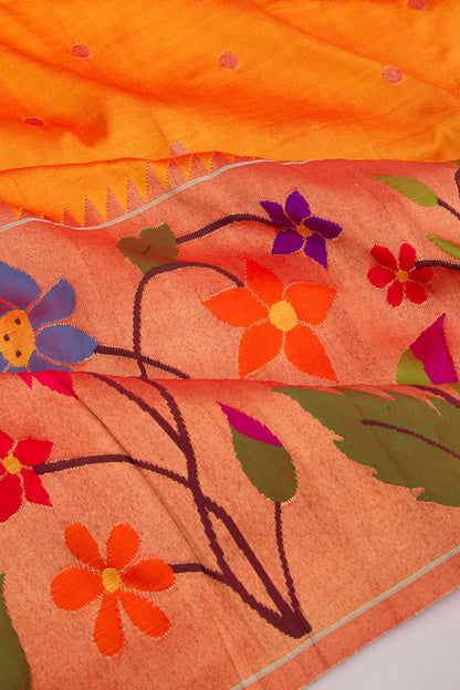 Paithani Silk Butta Tangerine Orange Saree