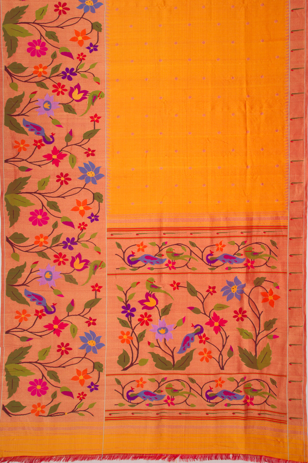 Paithani Silk Butta Tangerine Orange Saree