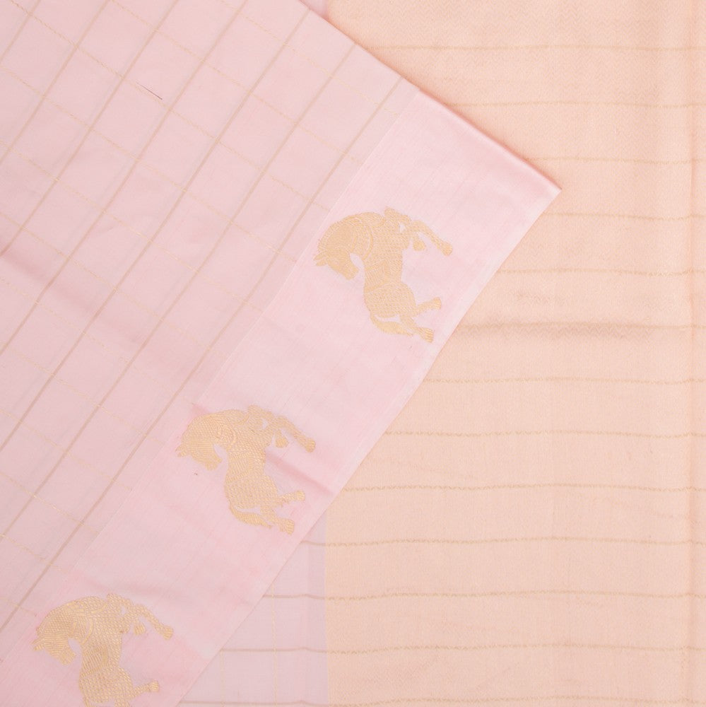 Banarasi Silk Katan Checks Baby Pink Saree