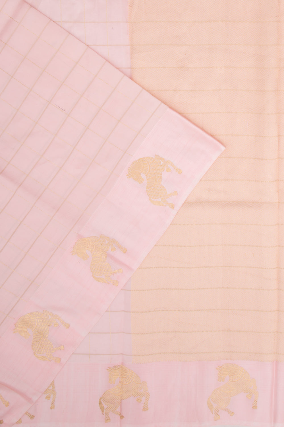 Banarasi Silk Katan Checks Baby Pink Saree