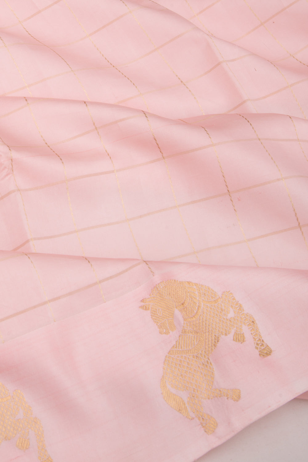 Banarasi Silk Katan Checks Baby Pink Saree