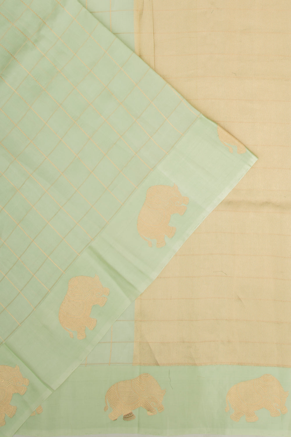 Banarasi Silk Katan Checks Pastel Green Saree