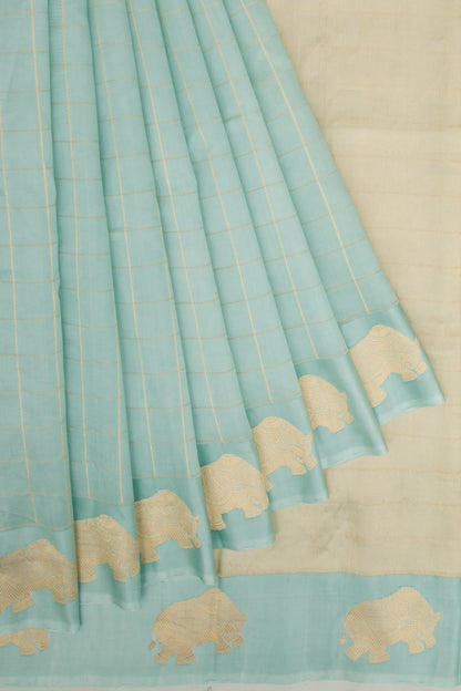 Banarasi Silk Katan Checks Pastel Blue Saree