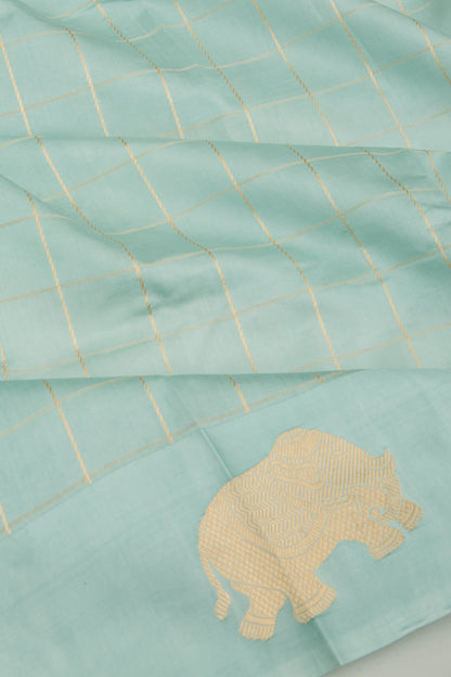 Banarasi Silk Katan Checks Pastel Blue Saree