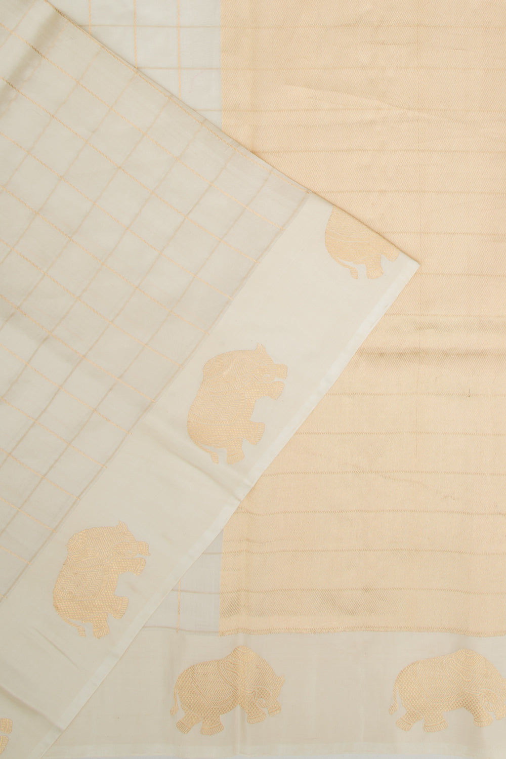 Banarasi Silk Katan Checks Off White Saree