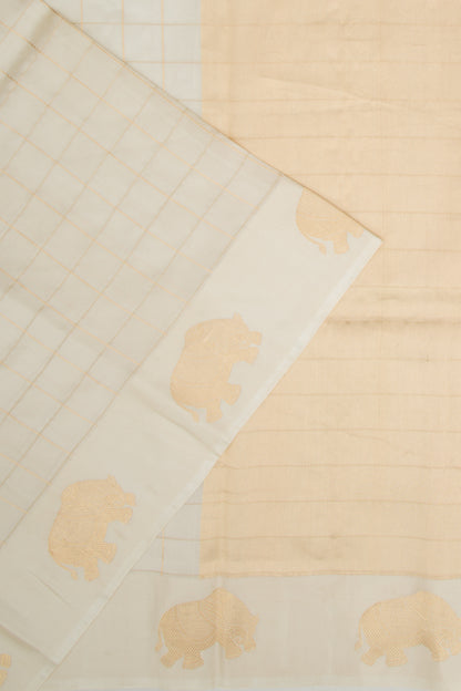 Banarasi Silk Katan Checks Off White Saree