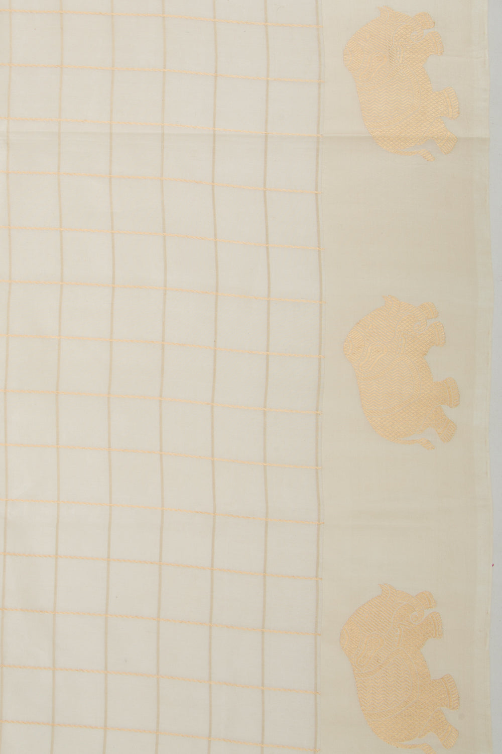 Banarasi Silk Katan Checks Off White Saree