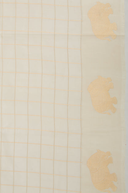 Banarasi Silk Katan Checks Off White Saree