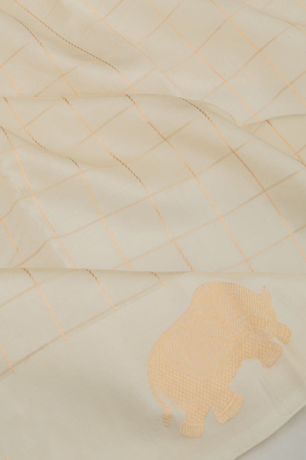 Banarasi Silk Katan Checks Off White Saree