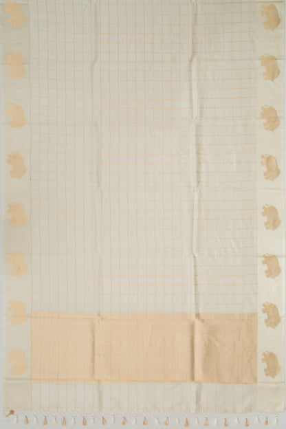 Banarasi Silk Katan Checks Off White Saree