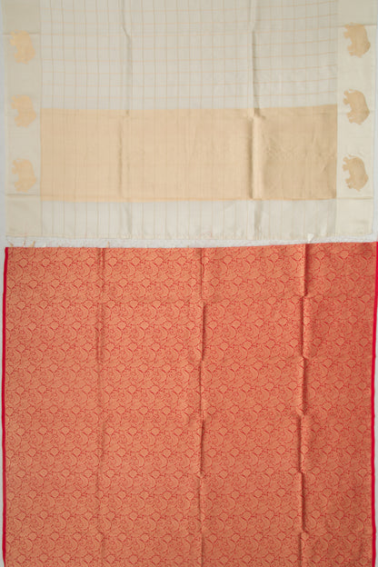 Banarasi Silk Katan Checks Off White Saree