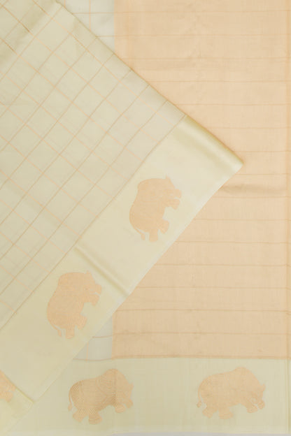 Banarasi Silk Katan Checks Cream Saree