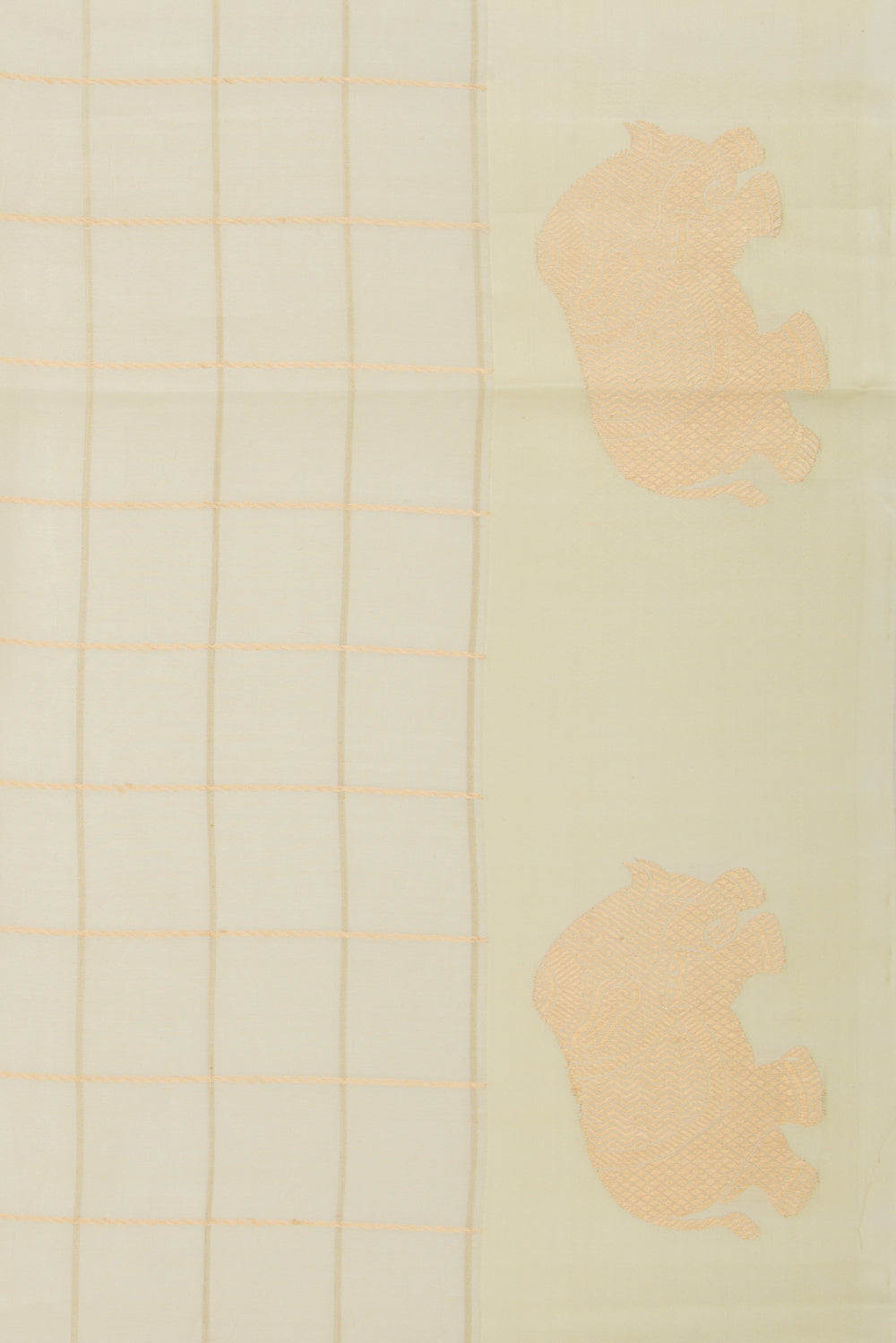 Banarasi Silk Katan Checks Cream Saree