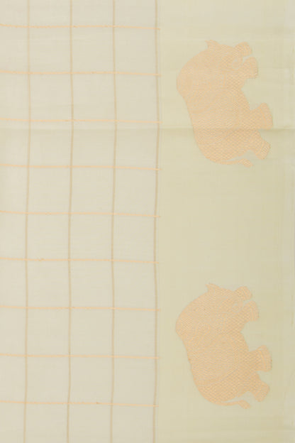 Banarasi Silk Katan Checks Cream Saree