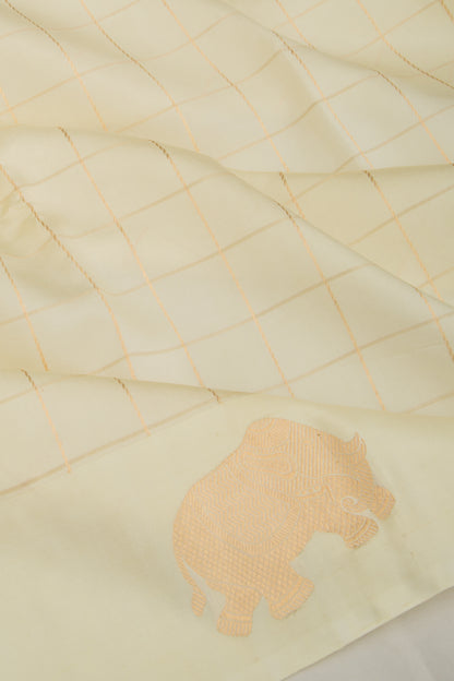 Banarasi Silk Katan Checks Cream Saree