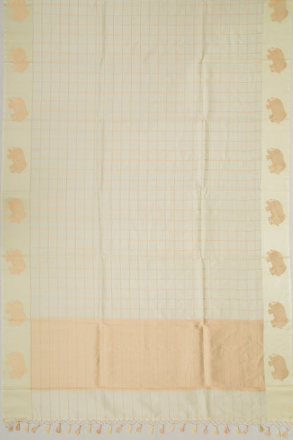 Banarasi Silk Katan Checks Cream Saree