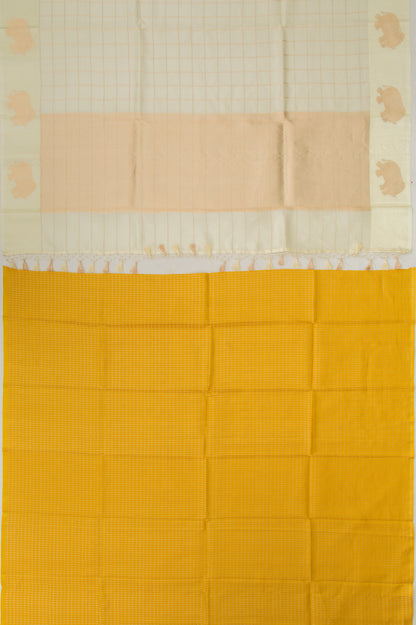 Banarasi Silk Katan Checks Cream Saree