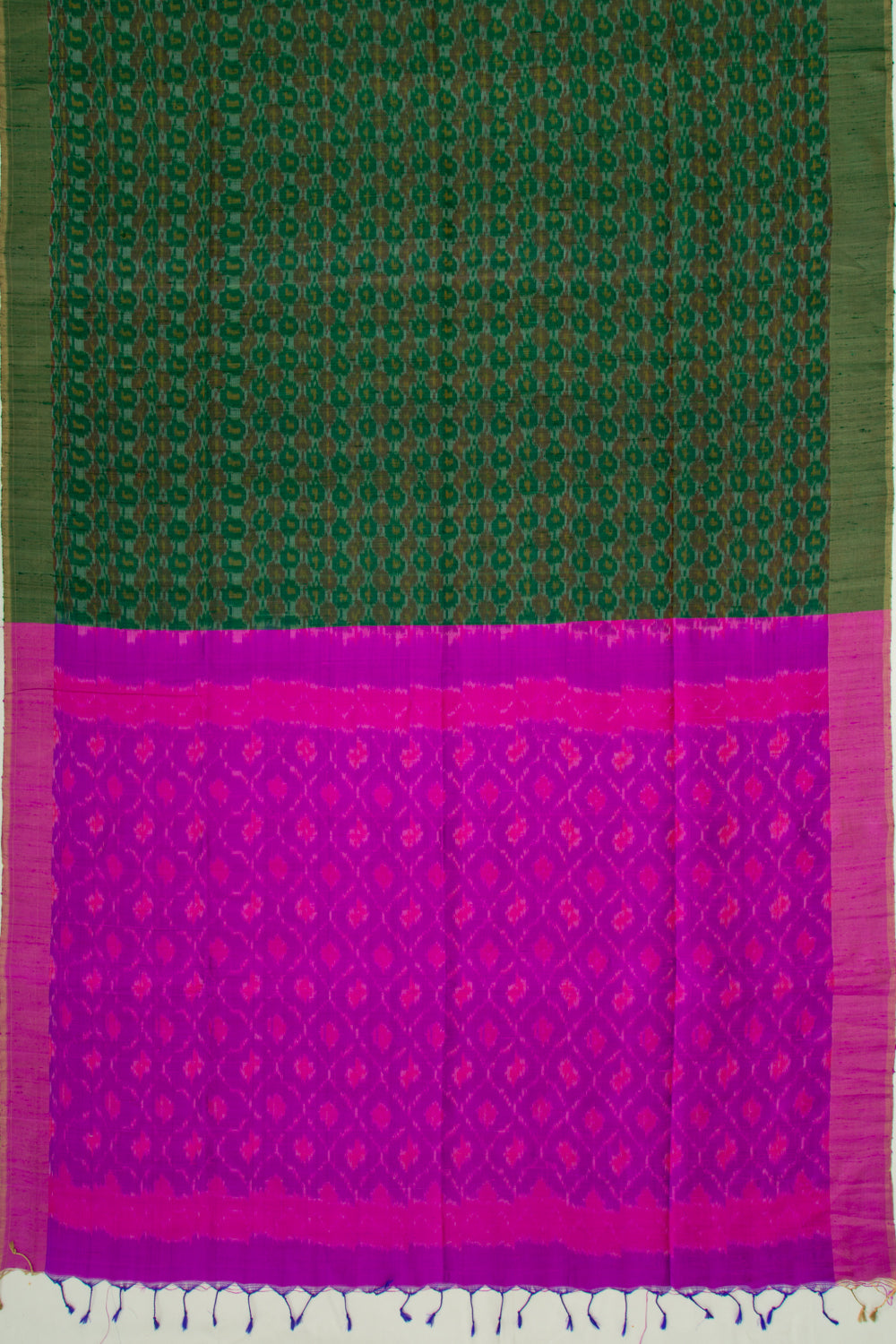 Tussar Ikat Dark Green Saree