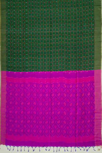 Tussar Ikat Dark Green Saree