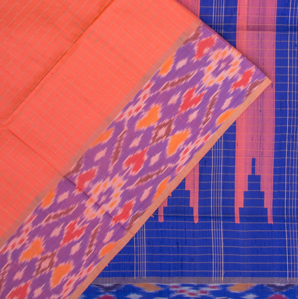 Tussar Checks Peach Saree